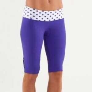 LULULEMON Purple Dot Presta padded Bike/Cycling Shorts wicking, breathable,  8